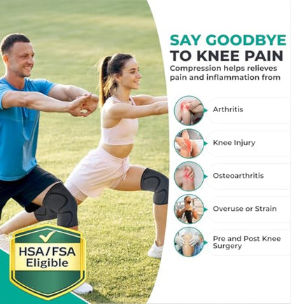 Compression Knee Brace Support Sleeves for Sports – 2 Pack