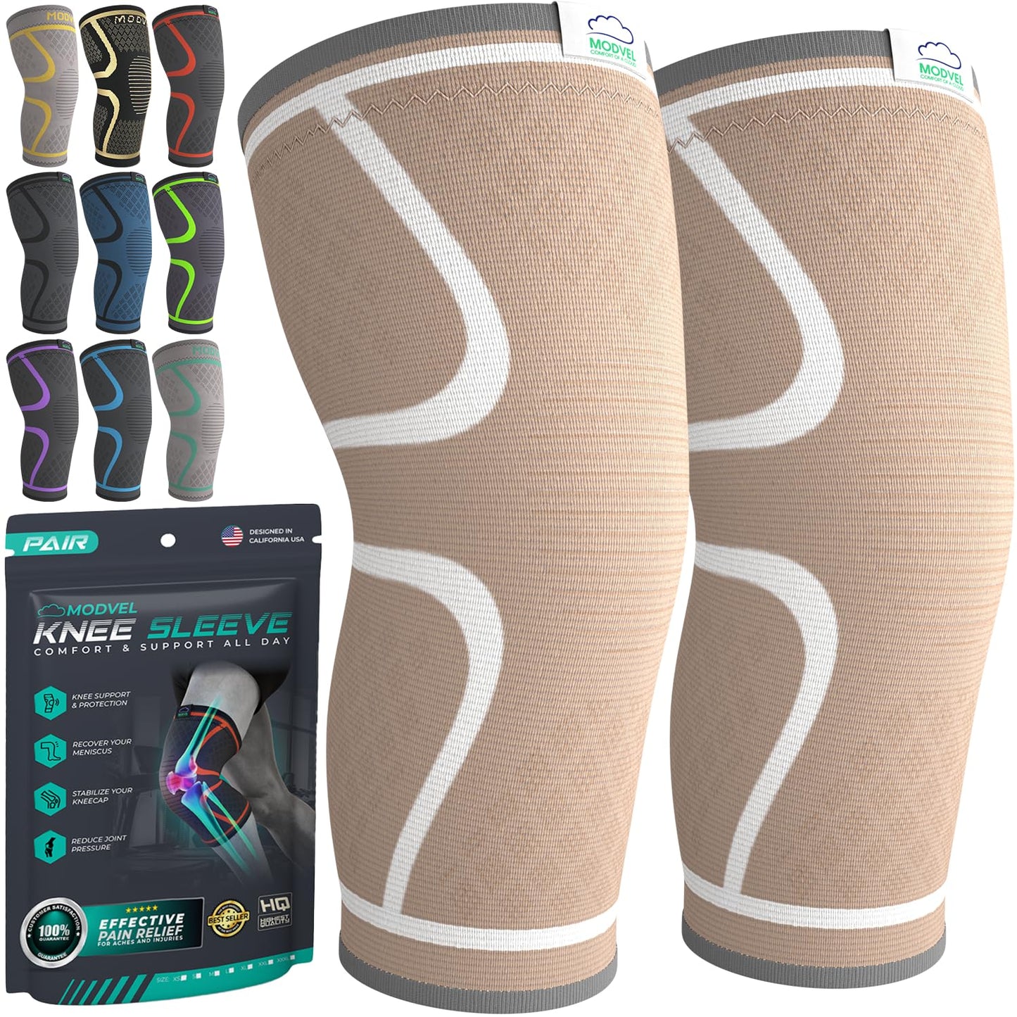 Compression Knee Brace Support Sleeves for Sports – 2 Pack